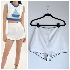 NWT My Beachy Side x Emily in Paris L'eau High Waisted White & Navy Piped Shorts